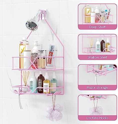 TreeLen Pink Shower Caddy Over Shower Head, Pink Bathroom Accessories, Gift for Girlfriend, Wife, Little Girl