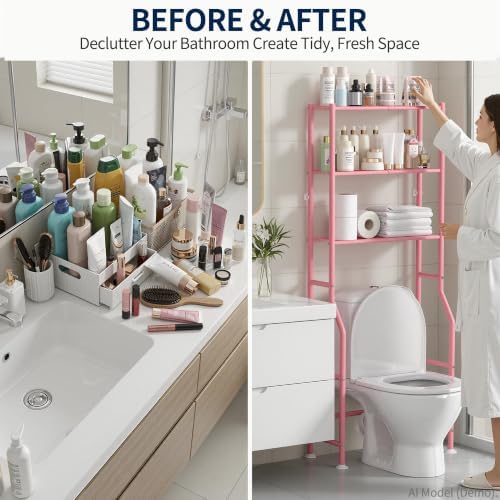 Livilord 3-Tier Over Toilet Storage Rack, Anti-Wobble, Pink
