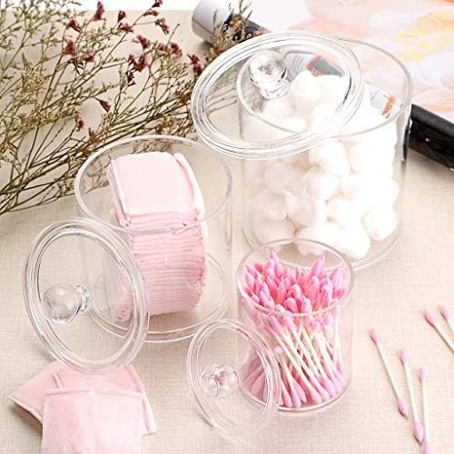 Hipiwe Set of 3 Cotton Ball and Swab Organizer Acrylic Q-Tips Jar with Lid