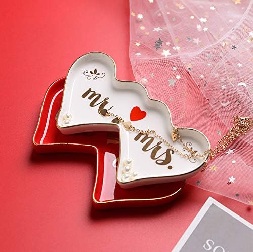 Stephanie Imports Double-Hearted Mr & Mrs Ceramic Trinket Plate and Decorative Jewelry Dish