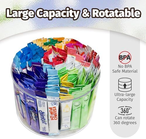 Drink Packet Organizer for Powdered Drink Mix,Powder Packet,Water Packet,Water Flavor Packet,Lazy Susan 360° Turntable Organizer for Drink Mix Necessities