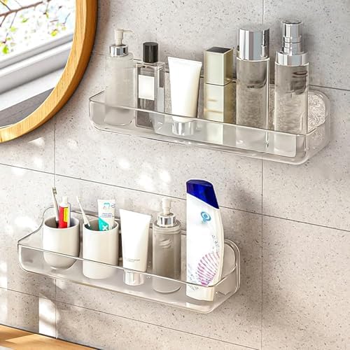 Diesisa Acrylic Wall Mount Organizer, Adhesive Shelves,2Pc Bathroom Shelves