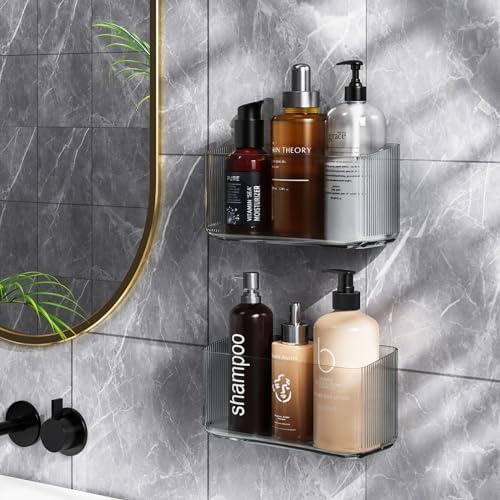 MaraFansie 2 Pack Plastic Lid Organizers - Inside Cabinet for Kitchen, No Drilling Wall Mount Container Holders for Tupperware, Food Storage, Clear Gray