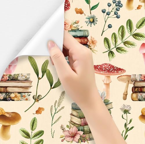 Adhesive Shelf Liner,Boho Floral Shelf Contact Paper for Cabinets,Vinyl Film Decorative Drawer Liners for Dresser Sticker (White Boho Floral, 17.3 inch x 118 inch)