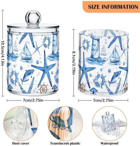 2 Pack Qtip Holder Organizer Dispenser Starfish and Lighthouse Bathroom Storage Canister Cotton Ball Holder Container for Cotton Pads/Swabs/Floss