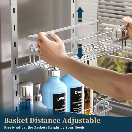 Consumest Over The Door Shower Caddy - 4 Tier Adjustable Hanging Shower Organizer Shelf with 2 Soap Holders & 22 Hooks, Rustproof Easy Installation Hanging Storage Rack for Bathroom, Silver