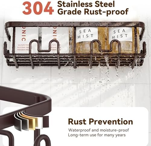 YASONIC Shower Caddy Adhesive, Rustproof Shower Organizer, Wall Shower Rack