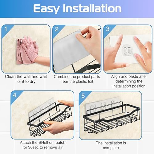 Shower Caddy, Shower Shelves, 5-Pack, Stainless Steel Bathroom Organizer, No Drilling Required, Rustproof Shelves Rack