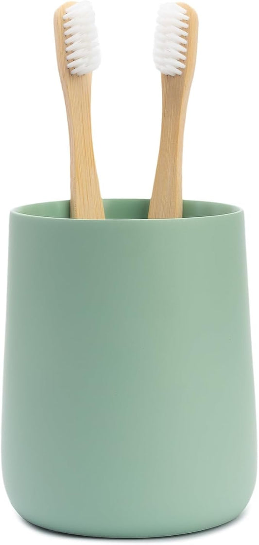 Yew Design Matte Sage Green Toothbrush and Toothpaste Holder and Cup for Bathroom Vanity and Countertop, Round Organizer for Electric Toothbrushes, Floss, Razors, Cotton, and Mouthwash