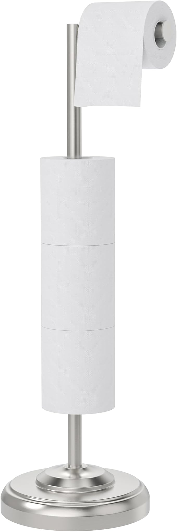 Toilet Paper Holder Stand with Storage 4 Extra Rolls, Brushed Nickel | 304 Stainless Steel, Stable Weighted Base,Space-Saving, Classic Retro Style Bathroom Storage Organizer Waterproof & Rustproof