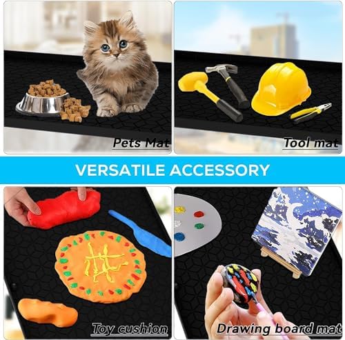 Under Sink Mat for Kitchen, Silicone Waterproof Liner, Flexible Organizer Tray with Drain Hole, 3.4 Gallons Capacity, Easy to Clean