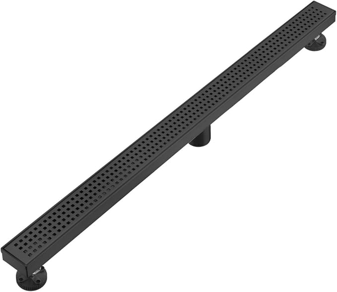 AVSIILE Linear Shower Floor Drain, Matte Black 48 Inch 304 Stainless Steel Bathroom Drains Kit, Long Rectangular Shower Trench Drain with Square Pattern Drain Cover & Hair Catcher