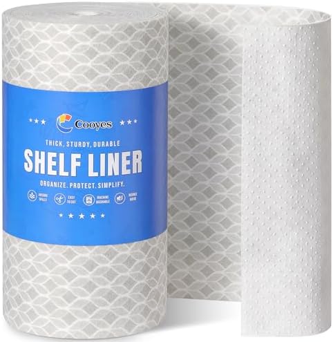 Cooyes French Door Refrigerator Liners 24" x 240", Absorbent Strong Grip Fridge Mats Machine Washable, Non-Adhesive Refrigerator Shelf Liner for Fridge Bins & Kitchen Cabinets, Gray