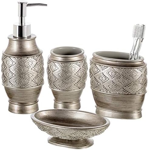 Creative Scents Dublin Silver 4 Piece Bathroom Accessory Set