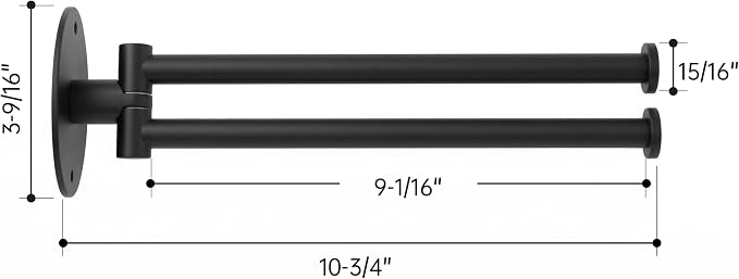 KES Black Swivel Towel Bar for Bathroom 9-Inch Swing Out Double Towel Bar 2-Arm Kitchen Wall Mounted SUS 304 Stainless Steel Matte Black, A2106S23-BK