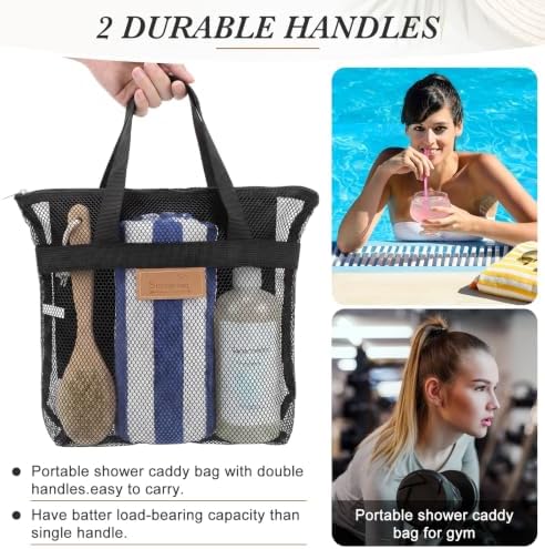 Patelai 12 Pcs Mesh Shower Caddy Bags Bulk, Quick Dry Portable, Black,Grey