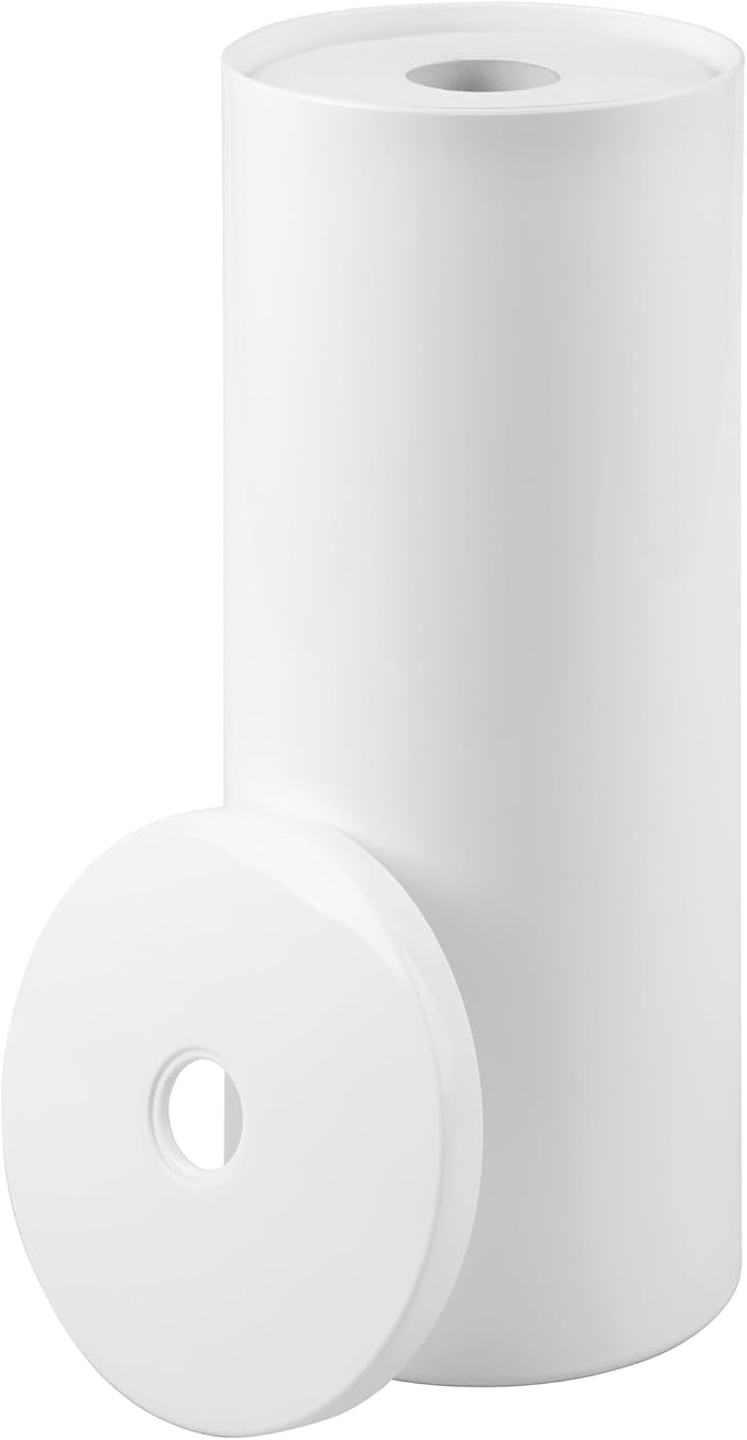 iDesign Freestanding Toilet Paper Canister with Lid, White | For 3 Extra Rolls, Made in USA