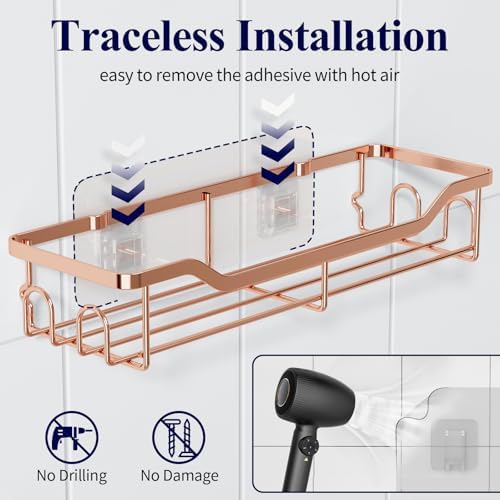Kitsure Shower Caddy, Adhesive Shower Organizer, Large, Rose Gold