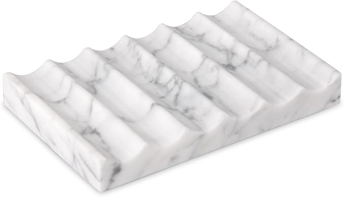 Luxury Marble Soap Dish Tray,Rectangle Stone Marble Soap Tray,Self Draining Soap Holder for Bathroom, Kitchen (Carrara White)