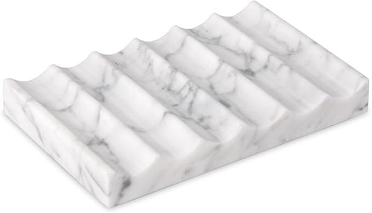 Luxury Marble Soap Dish Tray,Rectangle Stone Marble Soap Tray,Self Draining Soap Holder for Bathroom, Kitchen (Carrara White)
