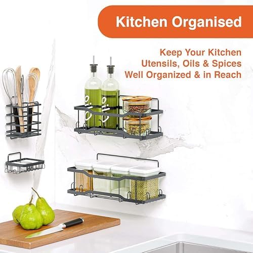 Shower Caddy Bathroom Shelves, The Athena Silken 4 Set, 40LB Capacity, Adhesive Tape - No Drill - Rustproof -Gorgeous Powder Coated 304 Stainless Steel Shower Organizer for kitchen & Home Decor - Grey