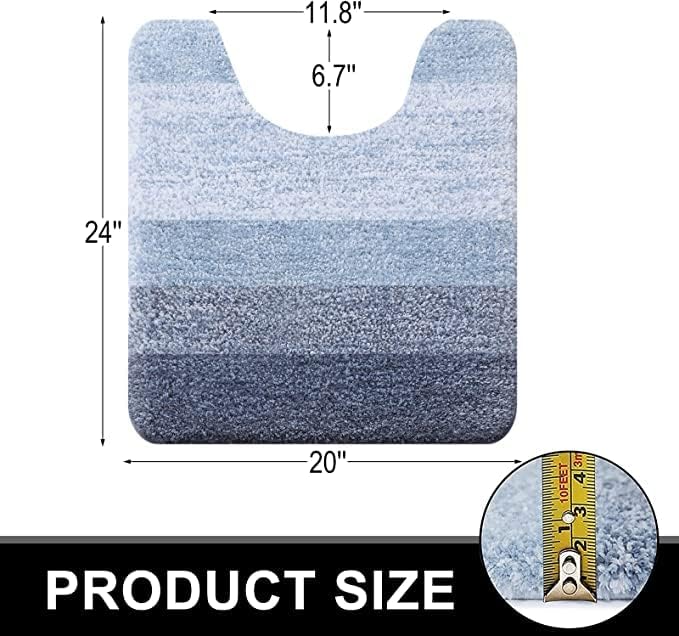 OLANLY Luxury Toilet Rugs U-Shaped 24x20, Soft Absorbent Microfiber Mat | Blue, Non-Slip Quick-Drying Rubber Backing, Machine Washable Plush Contour Bath Mat for Toilet Base, Home Decor Accessories