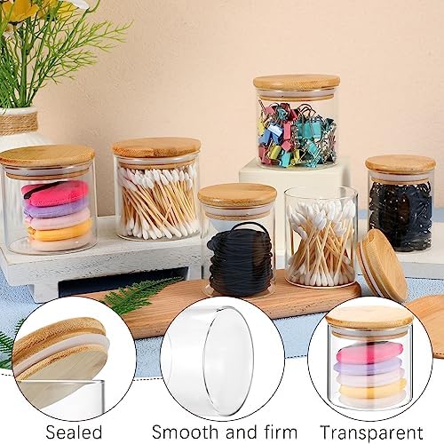 Dandat 6 Pack Glass Apothecary Bathroom Jars Bamboo Lids Countertop Storage