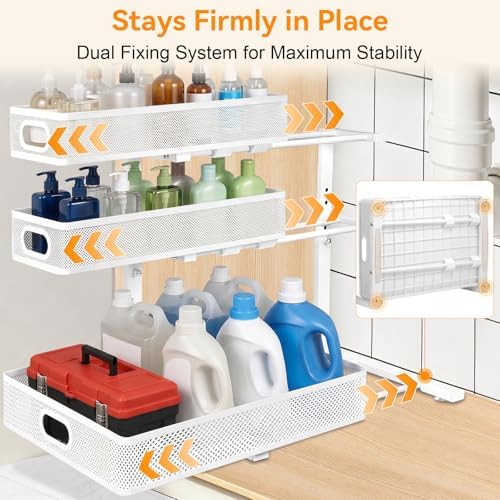 3 Tier Adjustable Under Sink Organizer for Bathroom & Kitchen(1Pack, White)