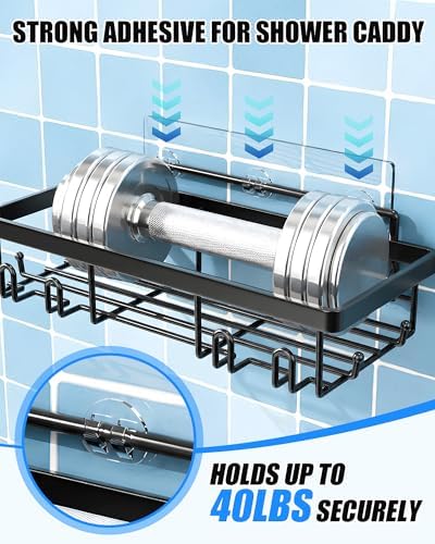 9 Pack Shower Caddy Adhesive Replacement, Strong Waterproof Transparent Adhesive Strips, No Drilling Shower Shelf Adhesive Hooks for Bathroom Shelves, Corner Basket, Soap Holder & Kitchen Racks