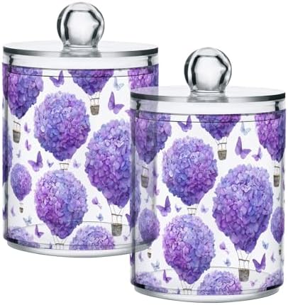 ALAZA Hydrangea Flower Beautiful 4 Pack Qtip Holder Dispenser for Cotton Swabs, Balls, Pads, Floss 10 oz Plastic Canister Organizer