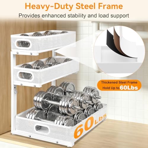 3 Tier Adjustable Under Sink Organizer for Bathroom & Kitchen(2Pack, White)
