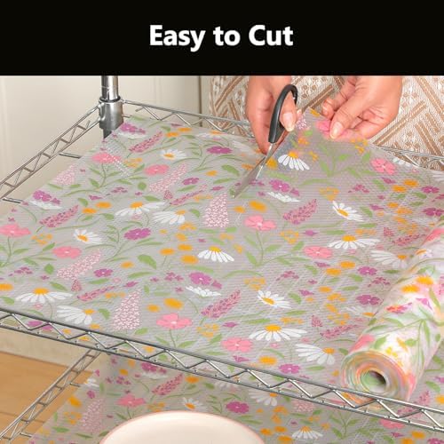 INNOLITES Shelf Liner for Kitchen Cabinet, Floral Drawer Liner Non-Adhesive