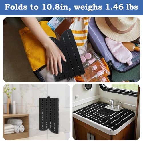 Bathroom Sink Cover for Counter Space,Foldable RV Sink Cover,Heat-Resistant Silicone Makeup Brush Cleaner Mat with Reinforced Steel Rod Frame,21.7x16.9 Inch Sink Covers with Hanging Loop