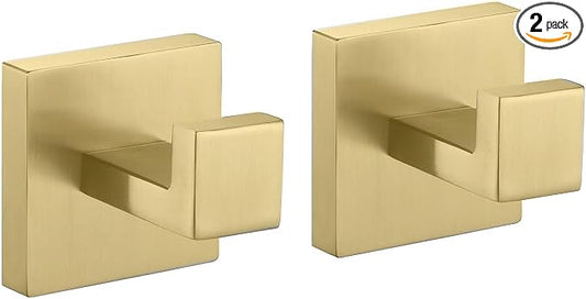 Towel Hooks for Bathroom Bath Robe Hook,Towel Holder Hanger with Screw,Coat Hooks Wall Mount,Heavy Duty for Hanging Bag Hat,Gold 2 Pack