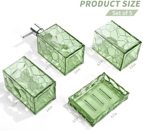 GAHEFY Green Bathroom Accessories Set with Toothbrush Holder, Soap Dispenser, Tumbler, Soap Dish, Sage Green Bathroom Decor, Acrylic (Green-4pcs)