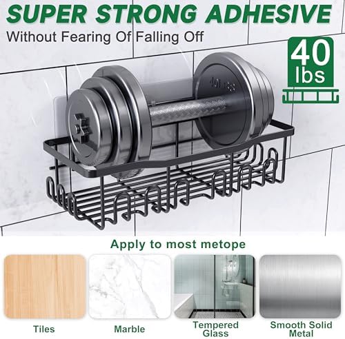Shower Caddy 5 Pack Rustproof Stainless Steel Bath Organizers With Large Capacity, No Drilling Shelves, Adhesive Shower Caddy, for Bathroom Storage & Home Decor, SC02, Black