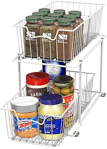 Simple Houseware 2 Tier Cabinet Wire Basket Drawer Organizer, White