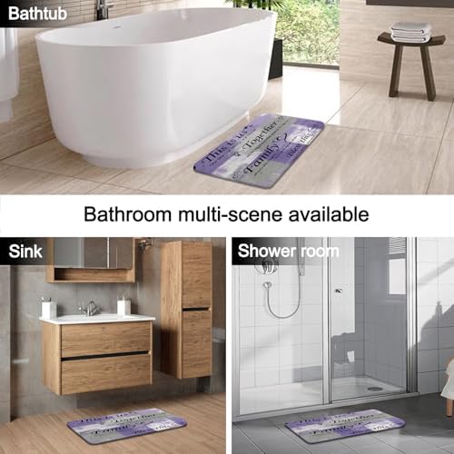 Lnond 4Pcs Shower Curtain Set with Toilet Lid Cover and Non-Slip Rugs for Bathroom,Purple Grey Abstract Motivational Bathroom Sets with Shower Curtain and Rugs