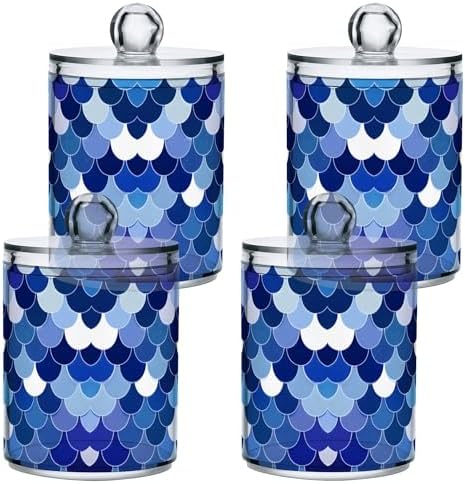 MNSRUU 2 Pack Qtip Holder Organizer Dispenser Blue Fish Scales Bathroom Storage Canister Cotton Ball Holder Bathroom Containers for Cotton Swabs/Pads/Floss