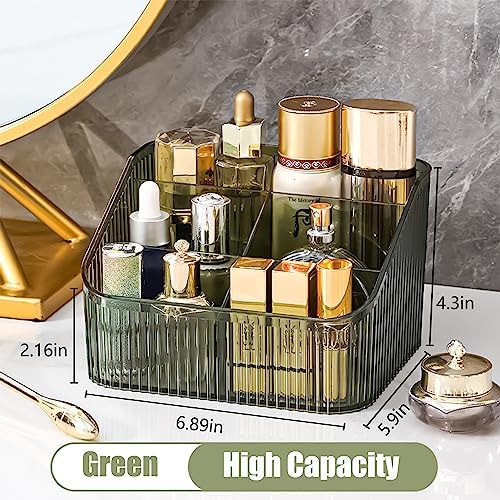 Makeup Organizer Cosmetics Storage Box, Large Capacity Make Up Brush Holder Organizer Vanity Accessories, Bathroom Countertops, Desk Storage Container, Cosmetic Display cases(Green-L)