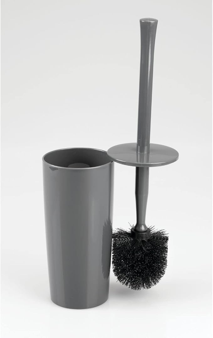 mDesign Slim Plastic Toilet Bowl Brush and Holder Set, Modern Compact Storage Organizer Cleaner Scrubber for Toilet - Heavy Duty Cleaning Plunger for Bathroom, Aura Collection - Charcoal Gray