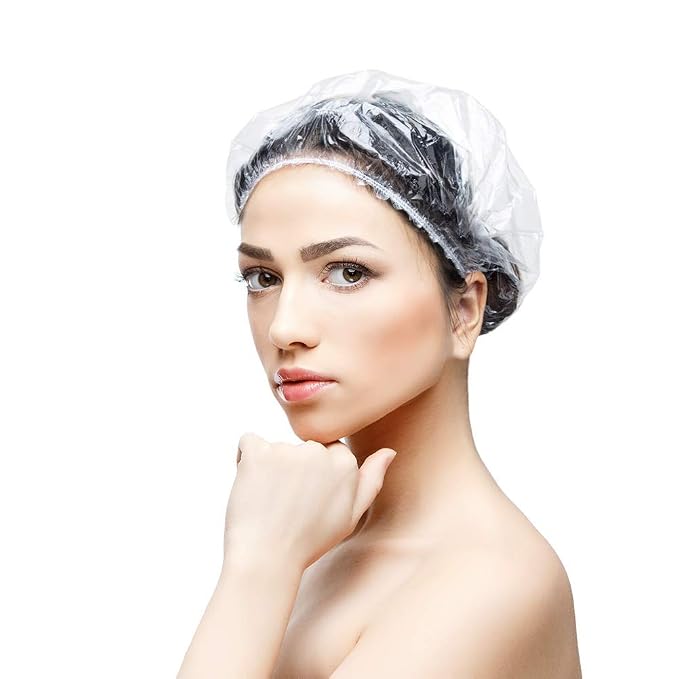 50PCS Disposable Shower Caps, Plastic Clear Thickening Bath Hair Cap and Waterproof Hair Caps for Women Men Kids Hair Treatment, Spa, Hotel and Hair Solon, Home Use, Portable Travel (Size 52CM)