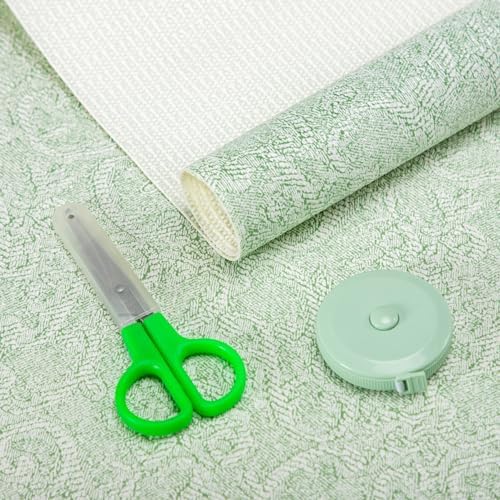 18X480 Inch Shelf Liner with Scissor & Tape Measure for Kitchen Cabinets, PVC Drawer Liner for Dresser Non-Slip Bathroom, Non-Adhesive Cabinet Liner Washable (Green)