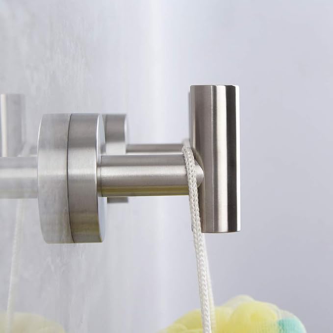 kimzcn Brushed Stainless Steel Towel Coat Hooks Bathroom Clothes Garage Hotel Cabinet Closet Sponges Robe Hook Wall Mounted Round Kitchen Heavy Duty Bath Door Hanger 2 Pack