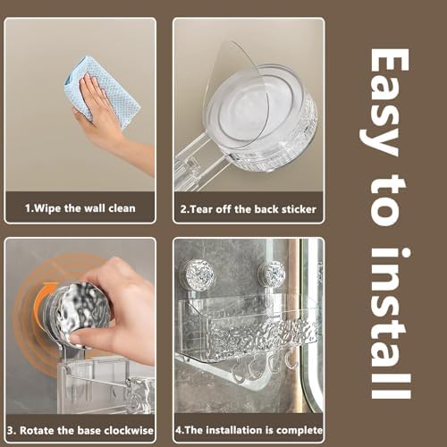 Shower Caddy Suction Cup, Wall Mounted Rack Organizer Removable Bathroom Shelf, No Drilling Larger Storage Rack Upgraded, Bathroom Suction Caddy