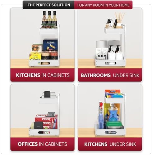 Sorbus Under Sink Organizer with Sliding Tracks – Pull Out Cabinet Organizer with Drawer & Installation Rails – Under Cabinet Bathroom Storage Organizer for Kitchen, Pantry, or Vanity –White 1 Pack