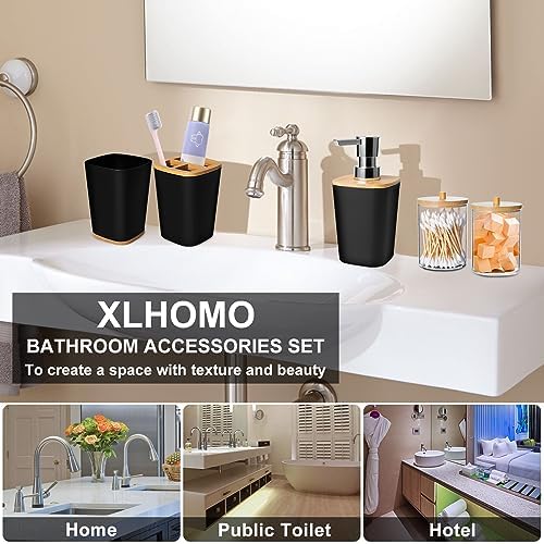 XLHOMO Black Bathroom Set - 9 Piece Accessory Set with Trash Can
