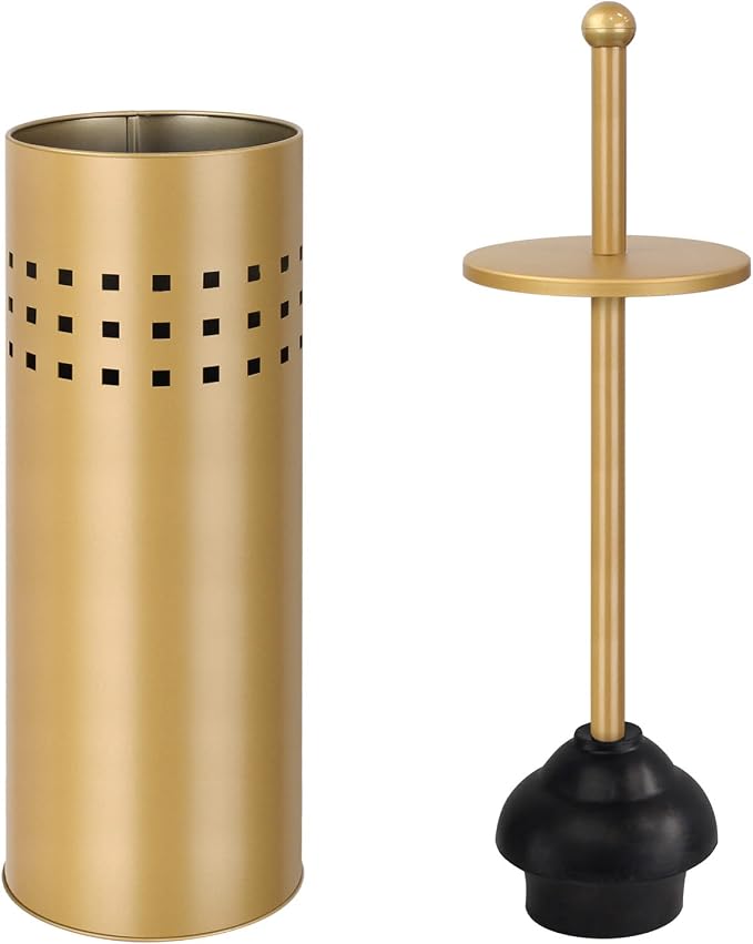 Blue Donuts Toilet Plunger with Holder for Bathroom, Multi Drain Suitable Also for Bathtubs, Quick Dry, Gold