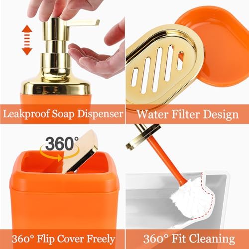 XLHOMO Bathroom Set, 9PC Bathroom Accessory Set, Orange Bathroom Set