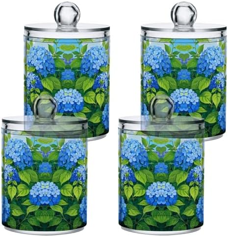 MNSRUU 4 Pack Qtip Holder Organizer Dispenser Floral Hydrangea Hummingbird Bathroom Storage Canister Cotton Ball Holder Bathroom Containers for Cotton Swabs/Pads/Floss